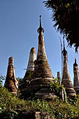 Inle Lake Myanmar. Indein, a cluster of ancient stupas  ruined and overgrown with bushes, just behind the village.